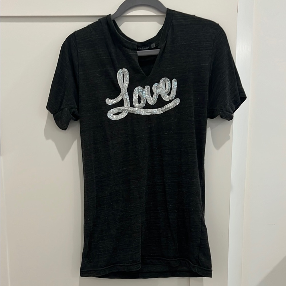 Jet John Eshaya Heathered Black T-Shirt with Silver sequins ‘Love' Design in M/L